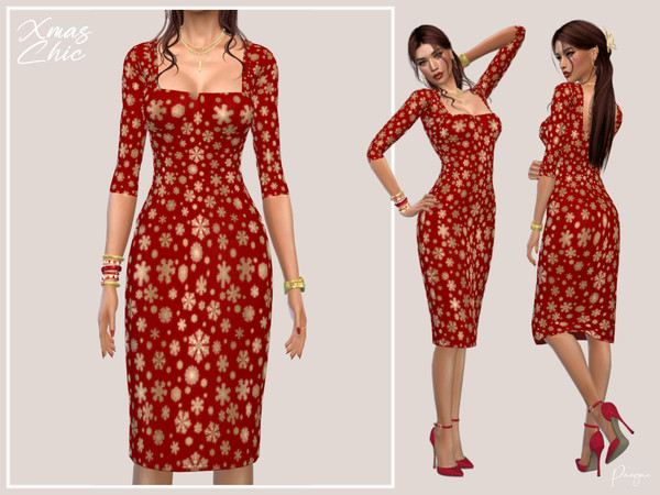 Sims 4 — XmasChic by Paogae — Nice dress, red and gold, glossy effect, a classic for the Christmas party.