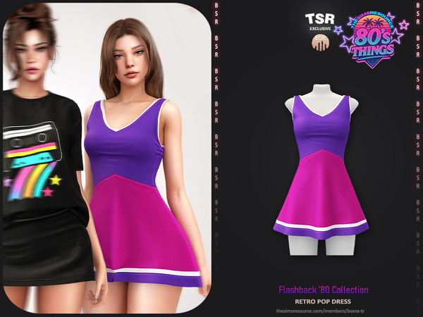 Sims 4 — Flashback '80 Collection -651- Retro Pop Dress BD1643 by busra-tr — - Set Inclued : T-Shirt - Skirt - Sweater -