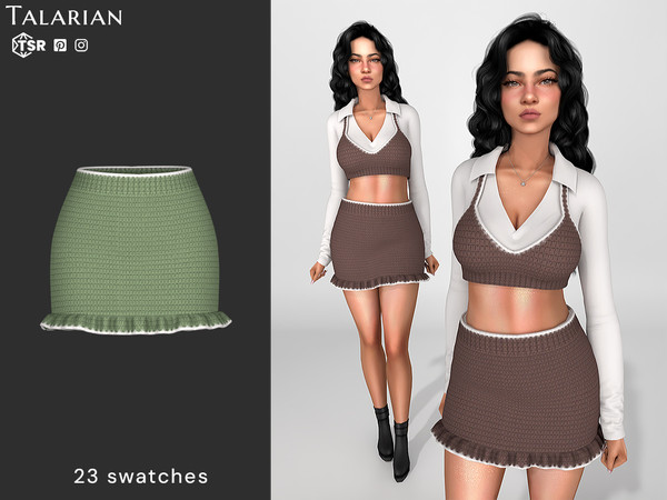 Sims 4 — Jacqueline Knitted Mini Skirt With Ruffled Hem by talarian — A knitted mini skirt featuring a ribbed texture and