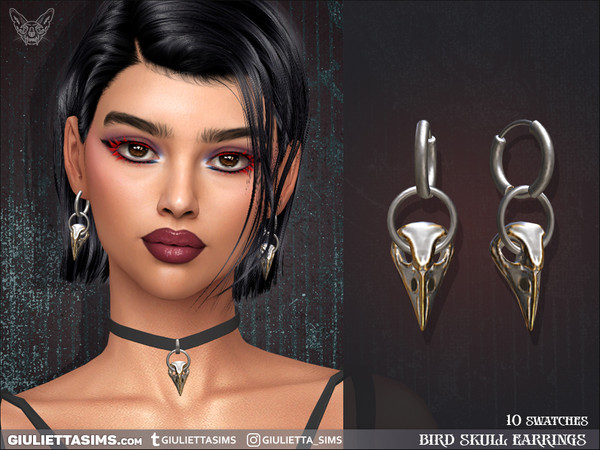 Sims 4 — Patreon Bird Skull Earrings by feyona — Patreon Bird Skull Earrings come with 10 swatches.