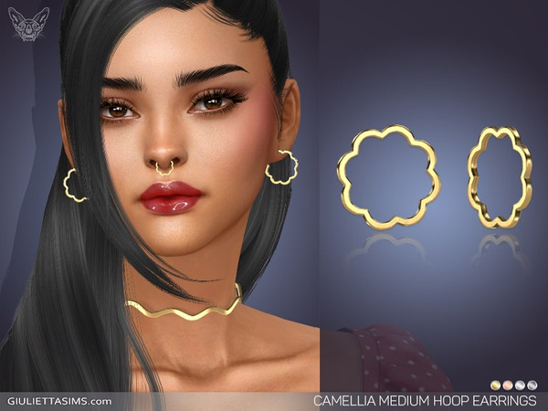 Sims 4 — Camellia Medium Hoop Earrings by feyona — Camellia Medium Hoop Earrings come with 4 swatches.