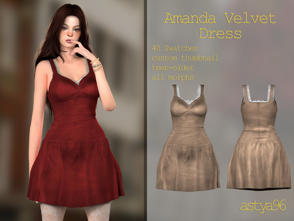 Sims 4 — Amanda Velvet Dress by astya96cc — 40 swatches