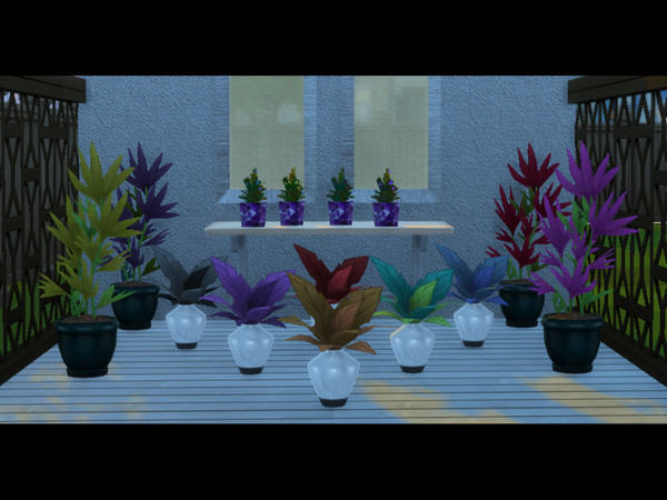Sims 4 — Nyssa 5 Vase Ciment CK by CarineKitana — A collection of vases and plants, familiar but embellished and grouped