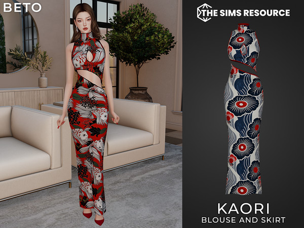 Sims 4 — By Beto - Kaori (Skirt) by Beto_ae0 — Top and skirt set with Asian prints, enjoy it