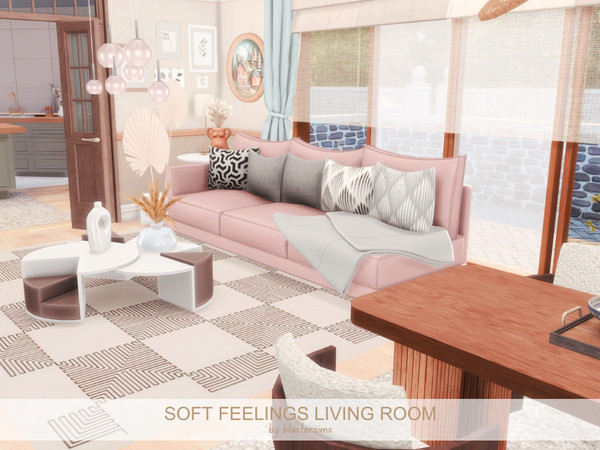 Sims 4 — Soft Feelings Living Room by BlusterSims — The Soft Feelings Living Room is a serene pastel space featuring a
