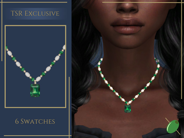 Sims 4 — Veronica Emerald Necklace by Pitted0live — Emerald, pearl and gold bead necklace with large emerald gemstone