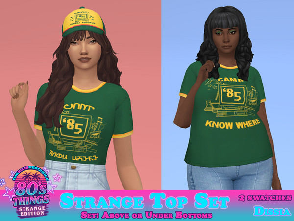 Sims 4 — Strange Top v2 (Under Bottoms) by Dissia — Know where camp tops inspired by popular series - above or tucked in