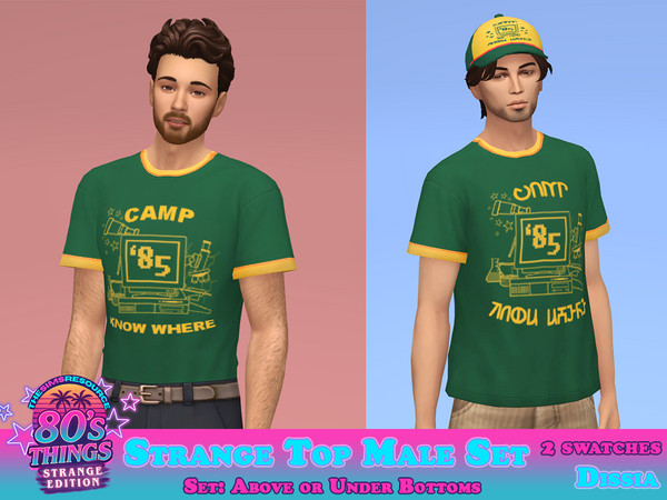 Sims 4 — Strange Top Male v1 by Dissia — Know where camp tops inspired by popular series - above or tucked in bottoms
