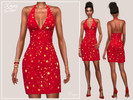 Sims 4 — XmasStar by Paogae — Red mini dress with sparkling golden stars, perfect for Christmas Day or New Year's Eve.