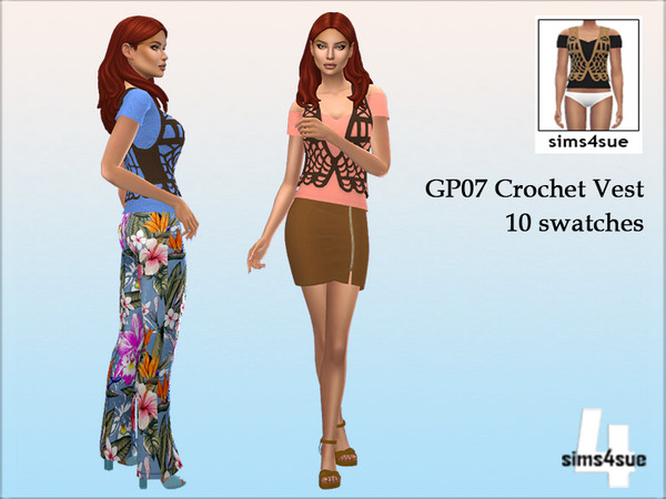 Sims 4 — Crochet Vest by sims4sue — Crochet vest over a t-shirt from the Strangerville pack