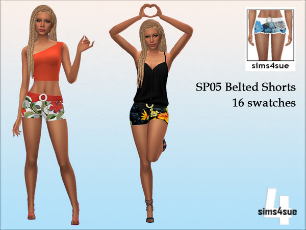 Sims 4 — Belted Shorts by sims4sue — Shorts in a mix of patterns and plain swatches
