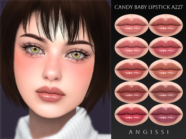 Sims 4 — Candy Baby Lipstick A227 by ANGISSI — PREVIEWS MADE USING HQ MOD 10 colors