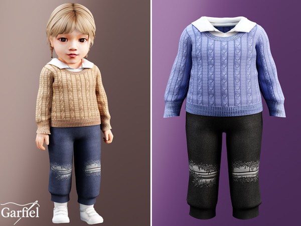 Sims 4 — Infant - Cable knit sweater with soft collared top by Garfiel — A gentle cable knit sweater layered over a soft
