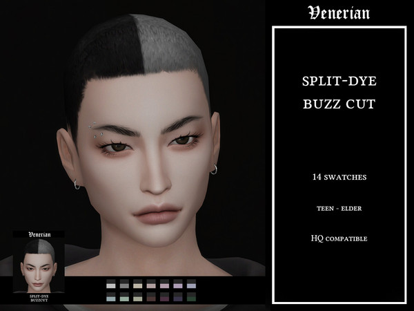 Sims 4 — Split-Dye Buzz Cut by Venerian by Venerian — 14 swatches Teen to Elder No gender or frame restrictions HQ