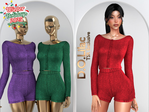 Sims 4 — Cozy Holiday Set DO115 Top 2074 by DOLilac — Includes: (Top + Bottom)