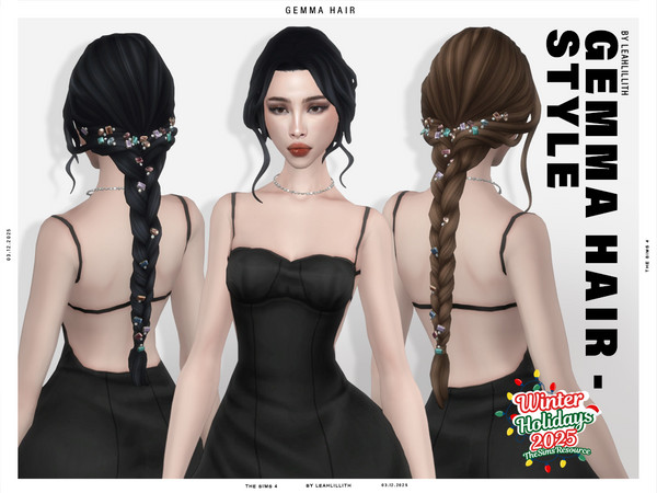 Sims 4 — Winter Holidays Gemma Braid Hairstyle with Gemstones by Leah_Lillith — All LODs, Smooth bones, Custom CAS