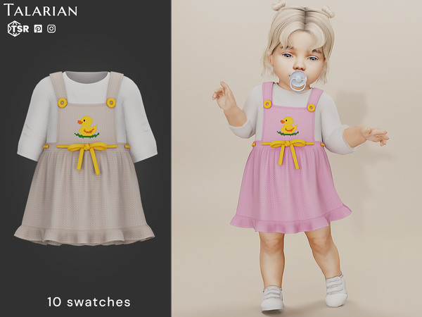 Sims 4 — Nora Knitted Pinafore Dress (Infant) by talarian — Charming outfit featuring a soft long-sleeve top paired with