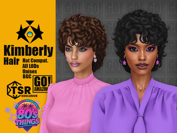 Sims 4 — Kimberly Hair (80's Things) by GoAmazons — Unisex medium curly hair in 80s style.