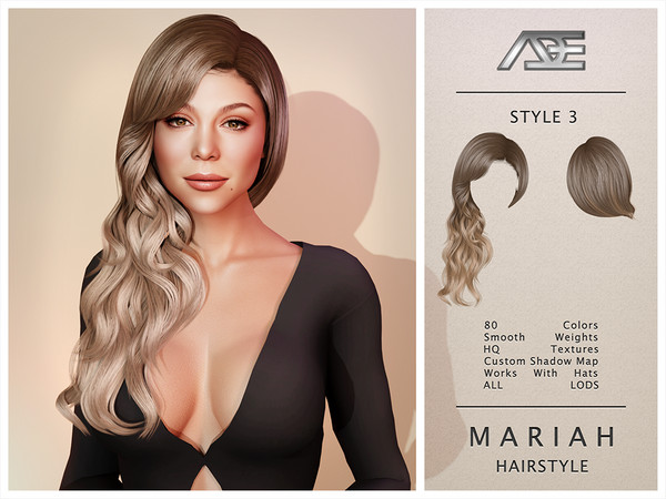 Sims 4 — Mariah - Style 3 (Hairstyle) by Ade_Darma — Mariah Hairstyle - Style 3 Mariah Carey Inspired Hair New Hair Mesh