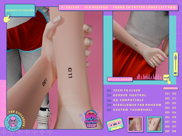 Sims 4 — 80s Things Strange Edition Experiment Tattoo by unidentifiedsims — 1 Colour