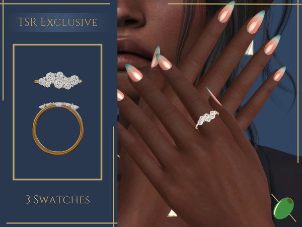 Sims 4 — Freya Diamond Cluster Index Ring by Pitted0live — Diamond cluster ring for the left index finger Custom catalog