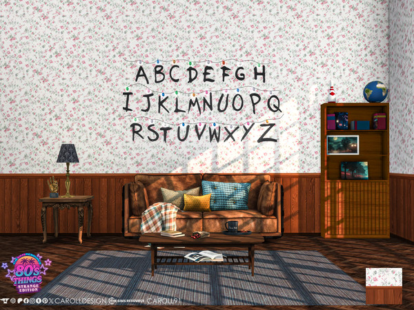 Sims 4 — 80s Things Joyce Wallpaper by Caroll912 — A single swatch floral wallpaper with wooden panelling inspired by