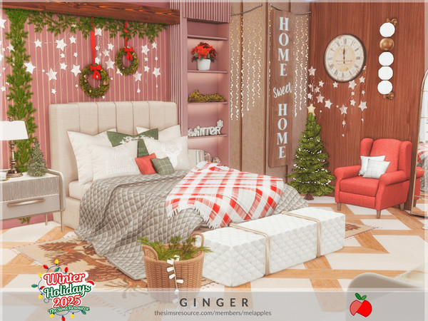 Sims 4 — Ginger - bedroom by melapples — a cozy bedroom decorated for the holidays. enjoy ! 6x6