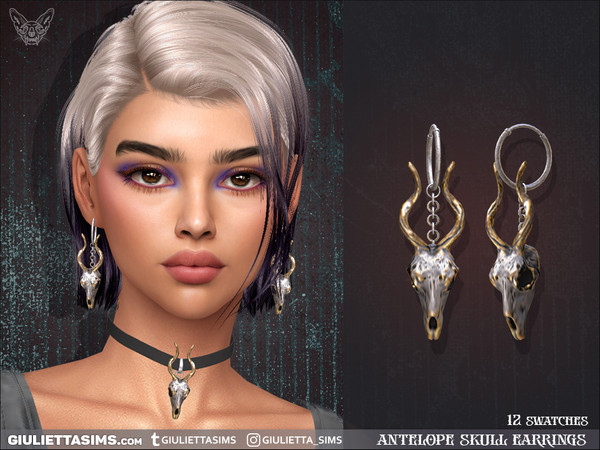 Sims 4 — Antelope Skull Earrings by feyona — Antelope Skull Earrings come with 12 swatches.