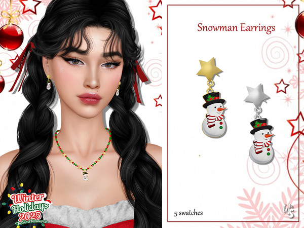 Sims 4 — (Wisteria) Snowman_Earrings for woman.package by WisteriaSims — Elevate your holiday style with the Snowman