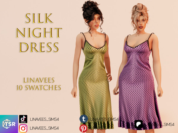 Sims 4 — MEREDITH - SILK NIGHTDRESS by linavees — New Mesh ALL LODS Teen to elder 10 color Custom thumbnail Base game