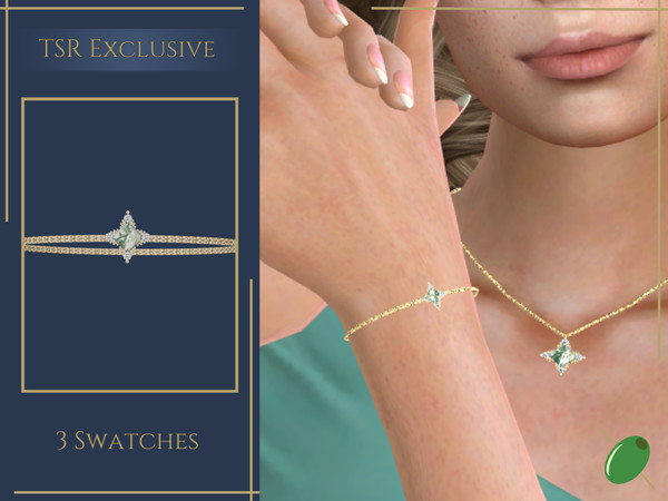 Sims 4 — Patricia Moss Agate Bracelet by Pitted0live — square moss agate with diamonds and gold beads in a star shape on