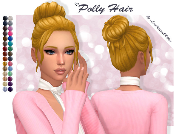 Sims 4 — Polly Hair by Lewbertsn00tles — A messy bun hairstyle with some wavy face framing strands. Maxis Match