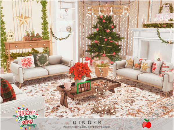 Sims 4 — Ginger - living room by melapples — a cozy living room decorated for the holidays. enjoy! 7x7