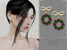 Sims 4 — PATREON Christmas Wreath Earrings by Glitterberryfly — A red and green gemstone wreath earring set in gold