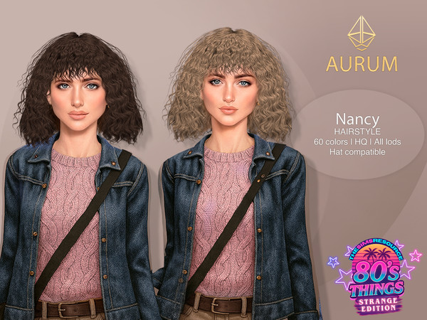 Sims 4 — Nancy Hairstyle - 80s Curly Shag with Fringe by Aurum — 80s curly shag bob with natural volume and choppy bangs