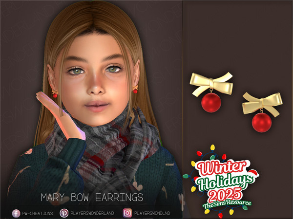 Sims 4 — Mary Bow Earrings Kids by PlayersWonderland — Kids version of my Mary Bow Earrings. - 5 Swatches