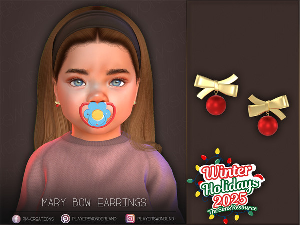 Sims 4 — Mary Bow Earrings Toddler by PlayersWonderland — Toddler version of my Mary Bow Earrings. - 5 Swatches