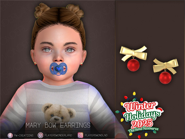 Sims 4 — Mary Bow Earrings by PlayersWonderland — Infant version of my mary bow earrings. - 5 Swatches