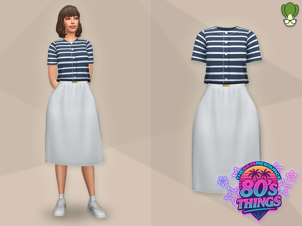 Sims 4 — Striped Pattern Blouson Shirt & Skirt Combo by kapakijo — Everyday wear blouson style shirt & skirt
