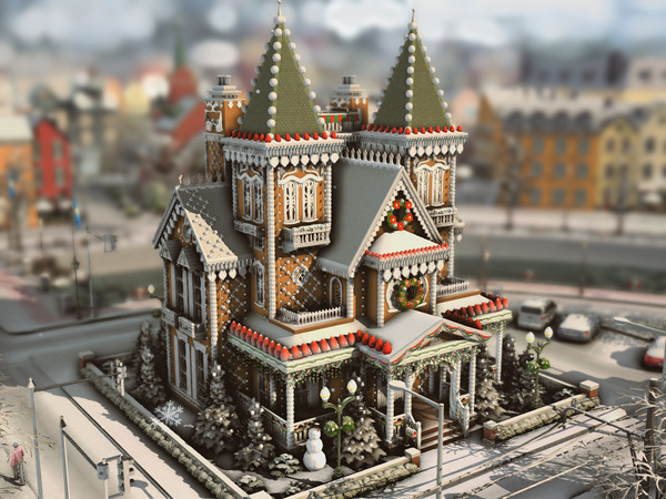 Sims 4 — Gingerbread House (NO CC) by plumbobkingdom — This magical gingerbread house looks as if it came straight out of