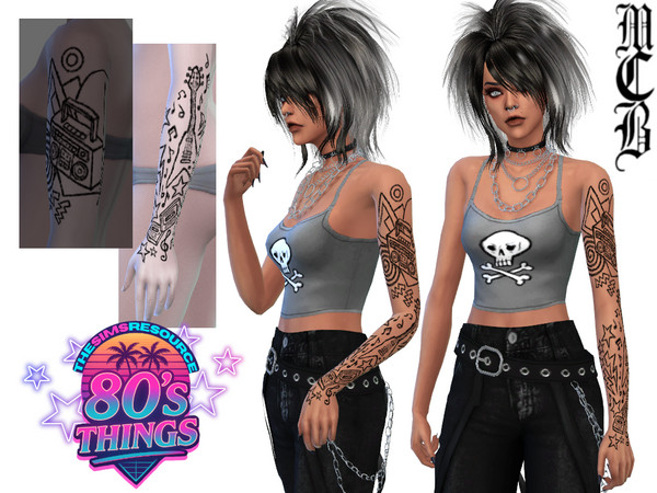 Sims 4 — 80s Music Things Lower Arm Tattoo (Left) by MaruChanBe2 — 80s inspired tattoos for your cuties.