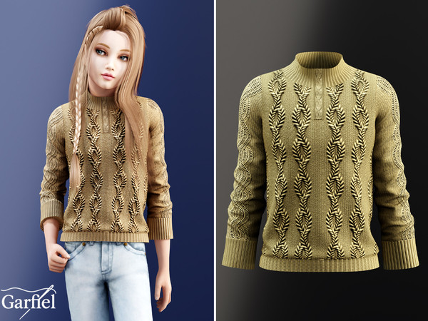 Sims 4 — Child - Textured half zip cable sweater design by Garfiel — A warm child sized sweater featuring an expressive
