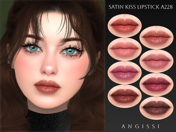 Sims 4 — Satin Kiss Lipstick A228 by ANGISSI — PREVIEWS MADE USING HQ MOD 8 colors