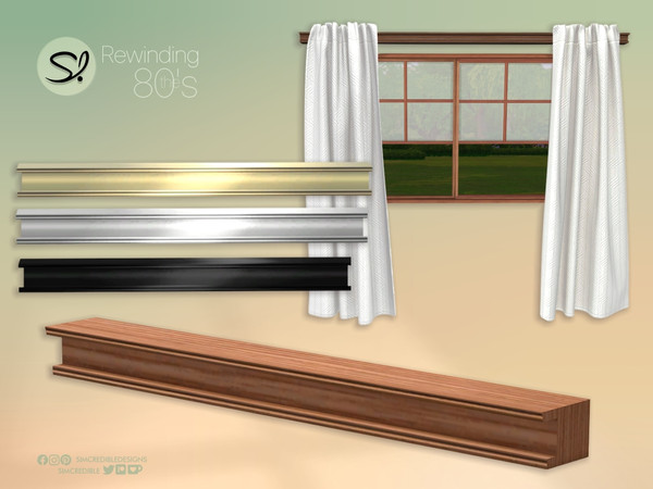 Sims 4 — Rewinding the 80s Curtain Rod by SIMcredible! — Step inside and make yourself at home. It's the 80s, after all.