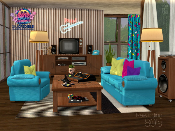 Sims 4 — Rewinding the 80s Living Chair by SIMcredible! — Step inside and make yourself at home. It's the 80s, after all.
