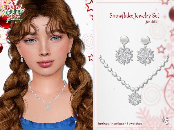 Sims 4 — Snowflake Jewelry Set for child by WisteriaSims — Earrings
