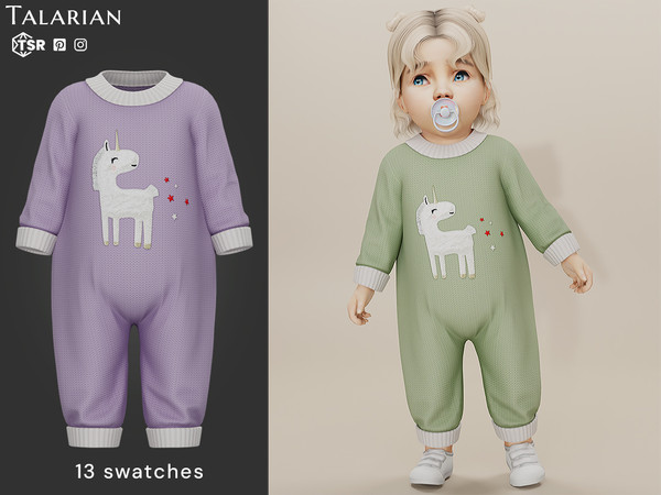 Sims 4 — Gianna Unicorn Knit Jumpsuit (Infant) by talarian — Soft knit onesie featuring a relaxed silhouette with ribbed