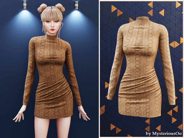 Sims 4 — Textured turtleneck mini dress by MysteriousOo — Fitted mini dress with textured knit pattern