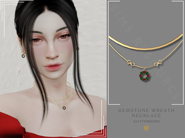 Sims 4 — PATREON Gemstone Wreath Necklace by Glitterberryfly — A christmas gemstone wreath necklace set in gold