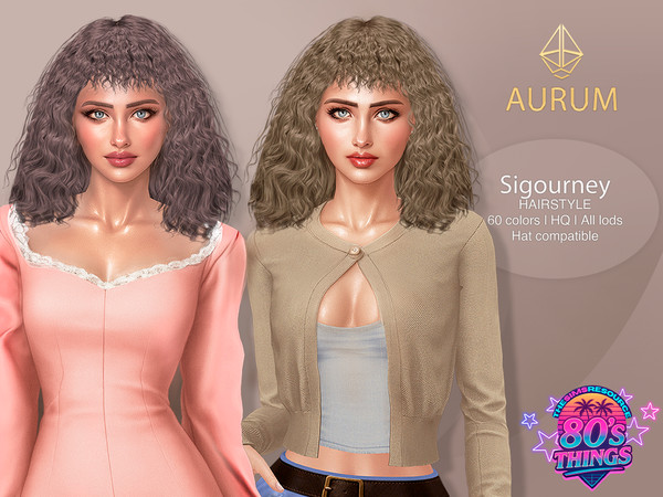 Sims 4 — Sigourney Hairstyle - 80s Long Curly Shag with Fringe by Aurum — Give your Sims a soft 80's inspired makeover